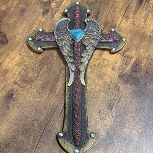 Decorative Cross Wall Art with Wings - Multicolor